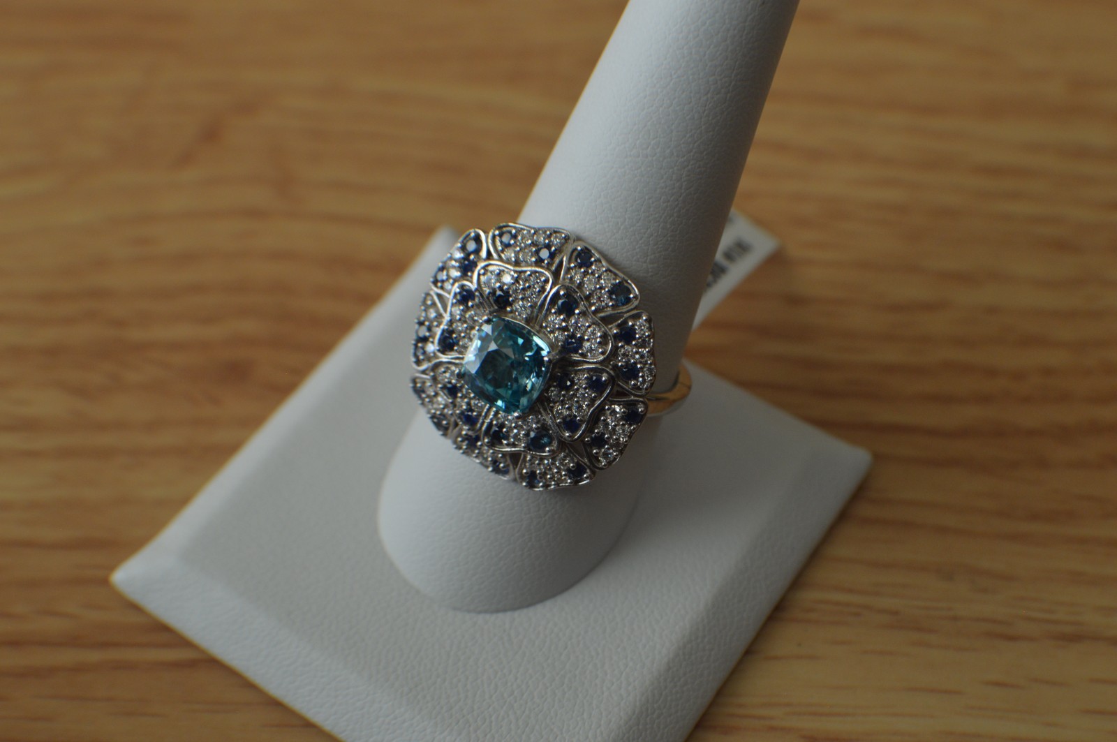 4.10ct Cambodian Blue Zircon /Multigem Ring Rhodium Plated over Fine Silver Sz 9