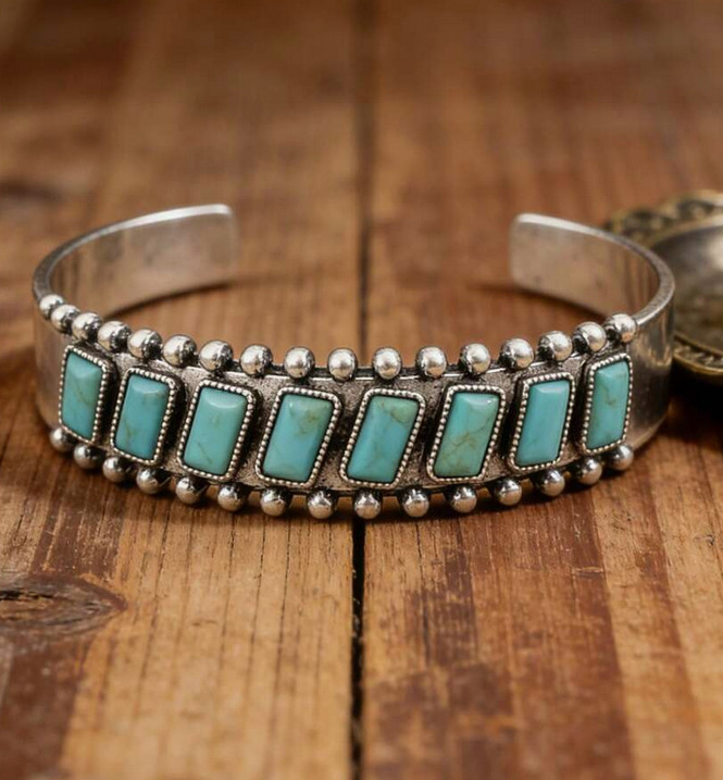 Turquoise square oval stone cuff bracelet