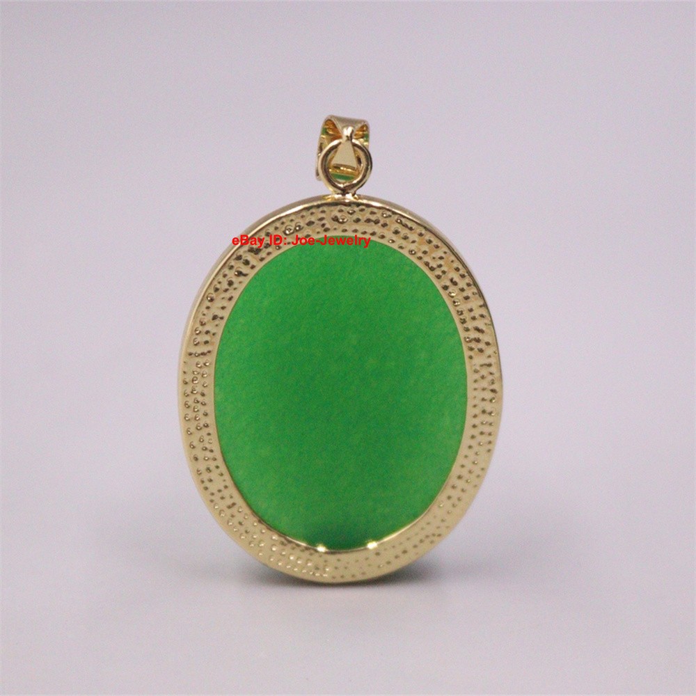 New Gold Plated Alloy With Heated Green Jade Oval Pendant 1.57inch H Best Gift