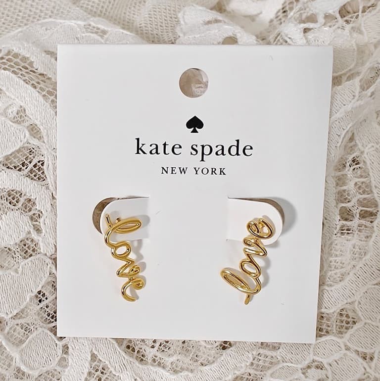 New KATE SPADE Say Yes “LOVE” Gold Earrings KI173 $59