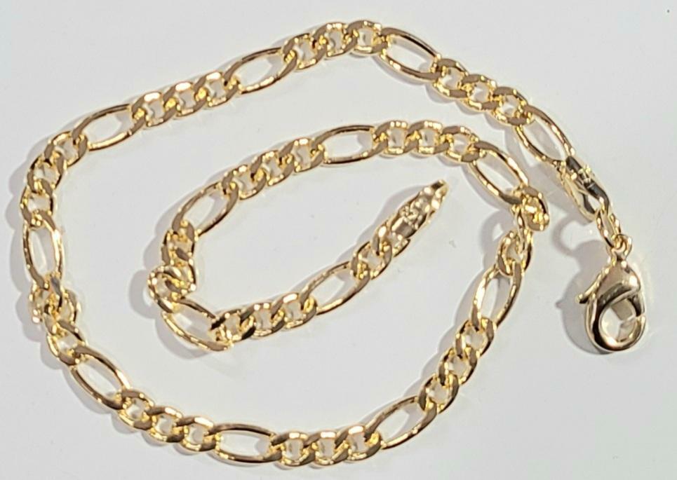 Ankle Bracelet Figaro Link 10 inch Long Gold Filled 4mm Wide Anklet # 31