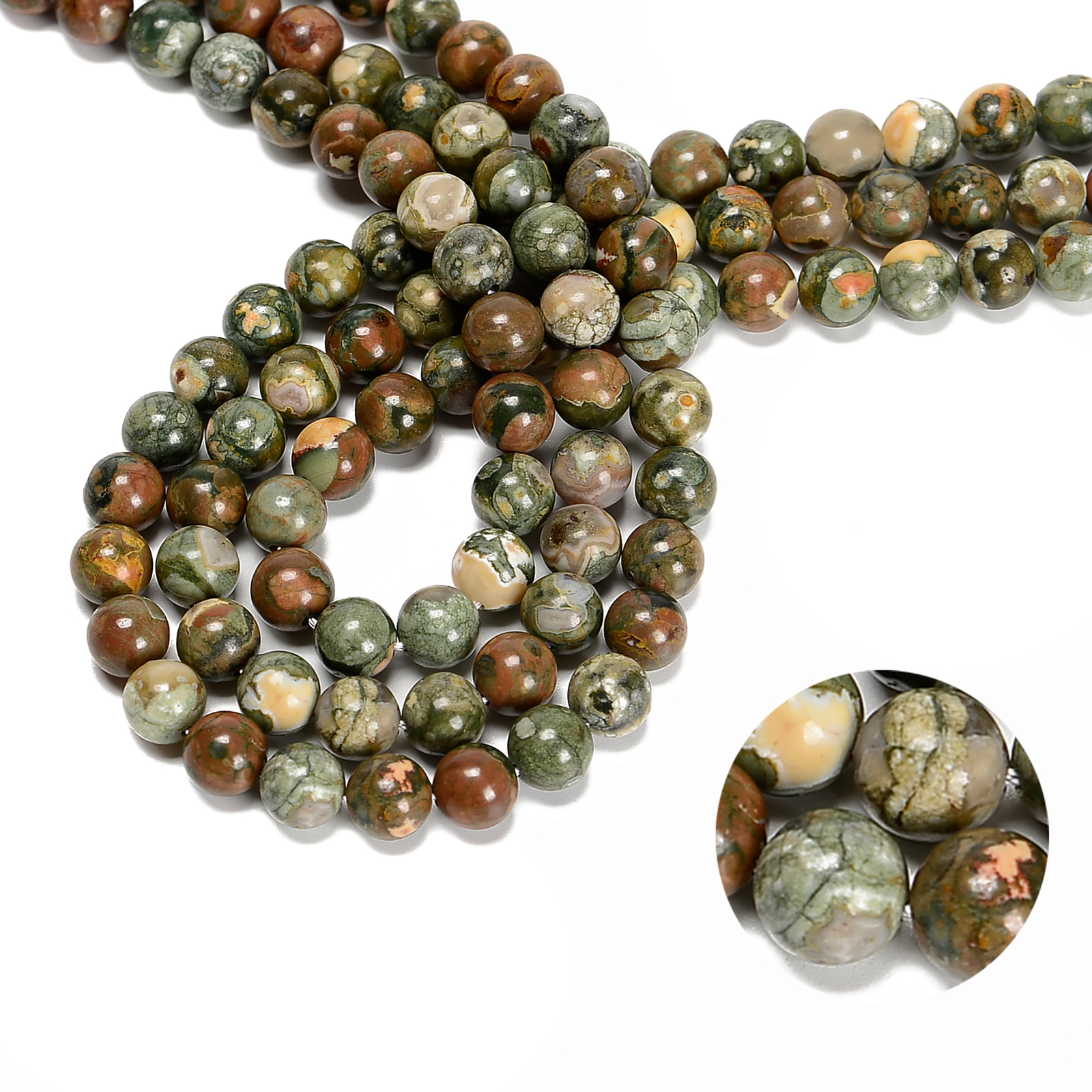 Rainforest Jasper Rhyolite Smooth Round Beads 4mm 6mm 8mm 10mm 12mm 15.5” Strand