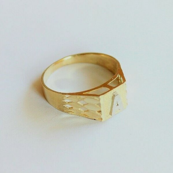 10K Yellow Gold Alphabet Letter Initial Ring Diamond Cut High Quality Size 4 ~ 8