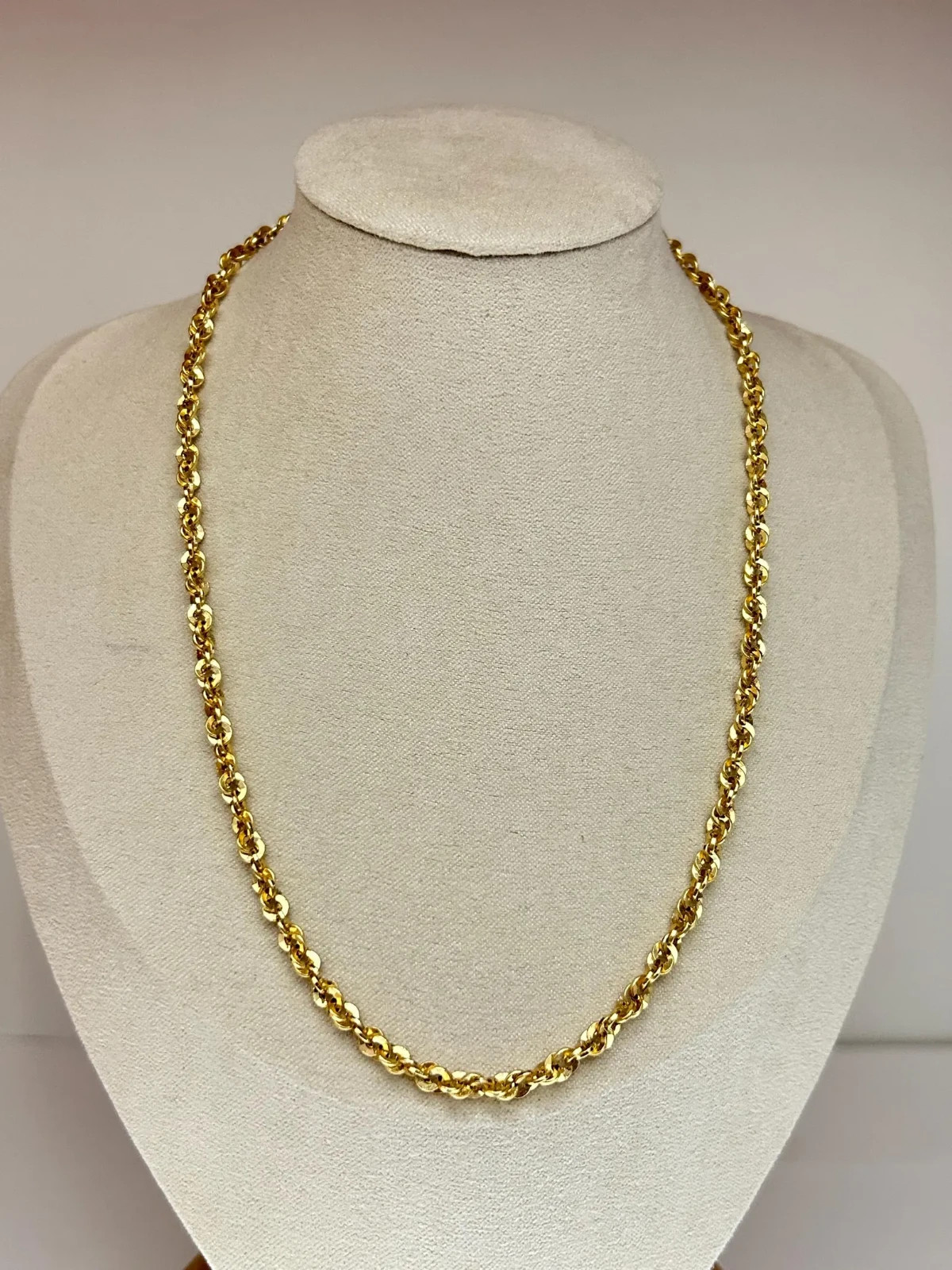 Japanese K18 Polished Double Twist Chain Necklace Solid 18K Gold Collar Necklace