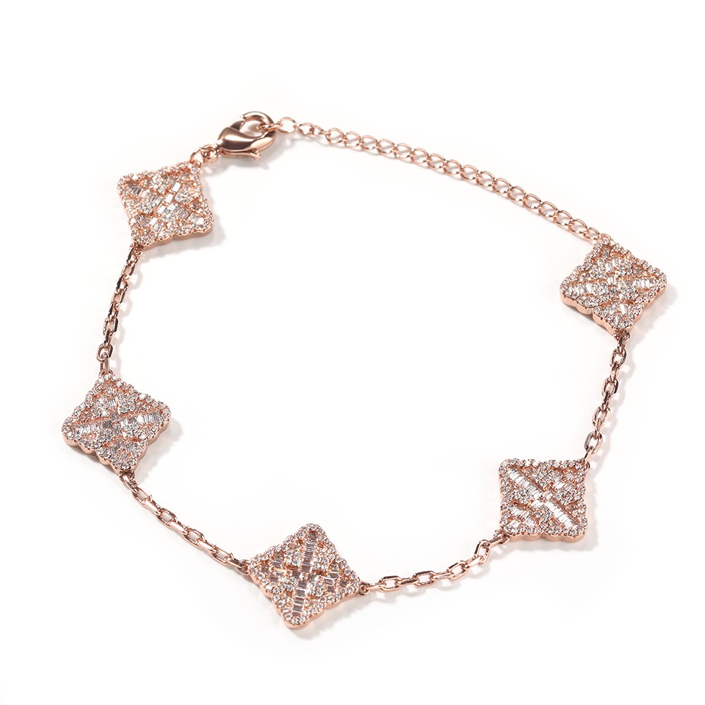 Full Zircon Cross Flower Charm Bracelets 18K Gold Plated Jewelry Gift for Women