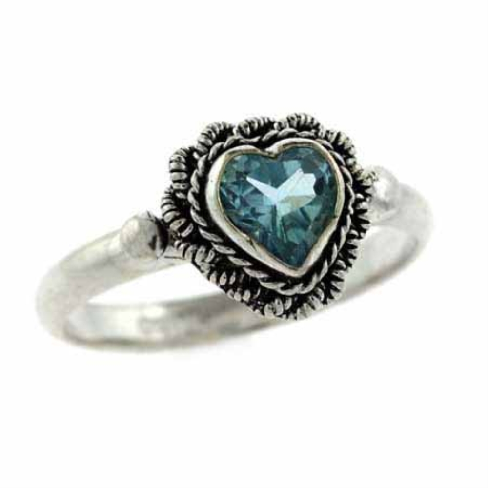 Sterling Silver Blue Topaz Vintage Heart Ring Size 8