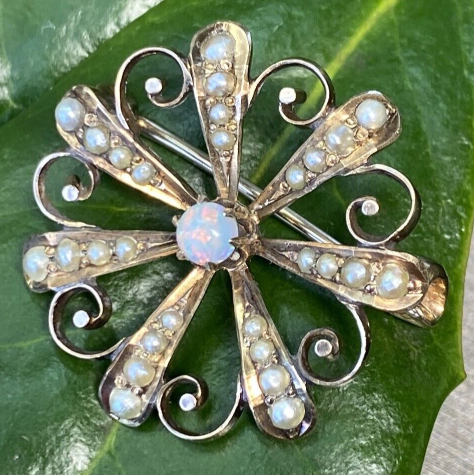 Antique Victorian Vintage Brooch Estate Fine Jewelry Pre-Owned Opal Pearl Gold