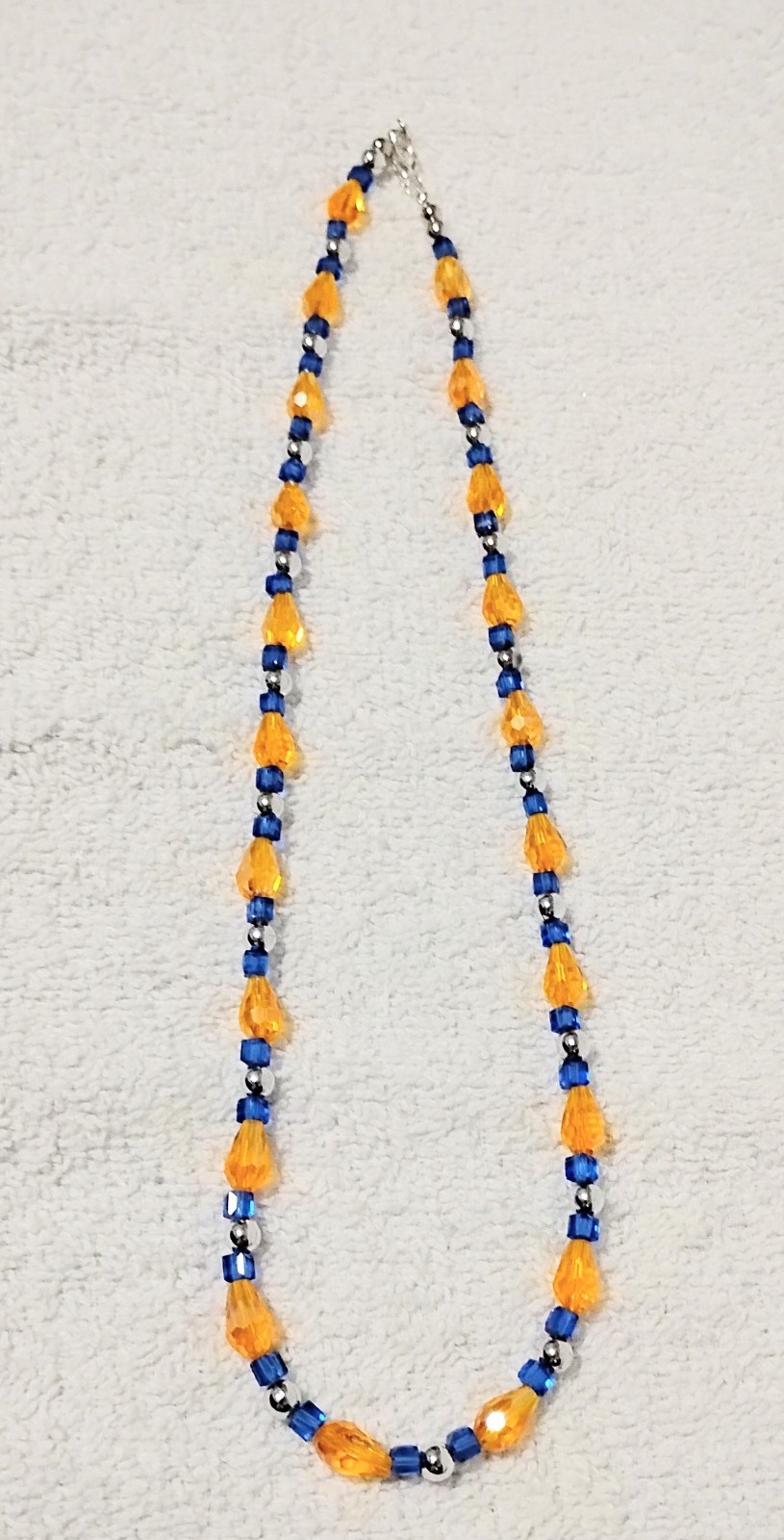 Handcrafted Jewelry 22″ Citrine Yellow/Orange Teardrop & Blue Glass Necklace