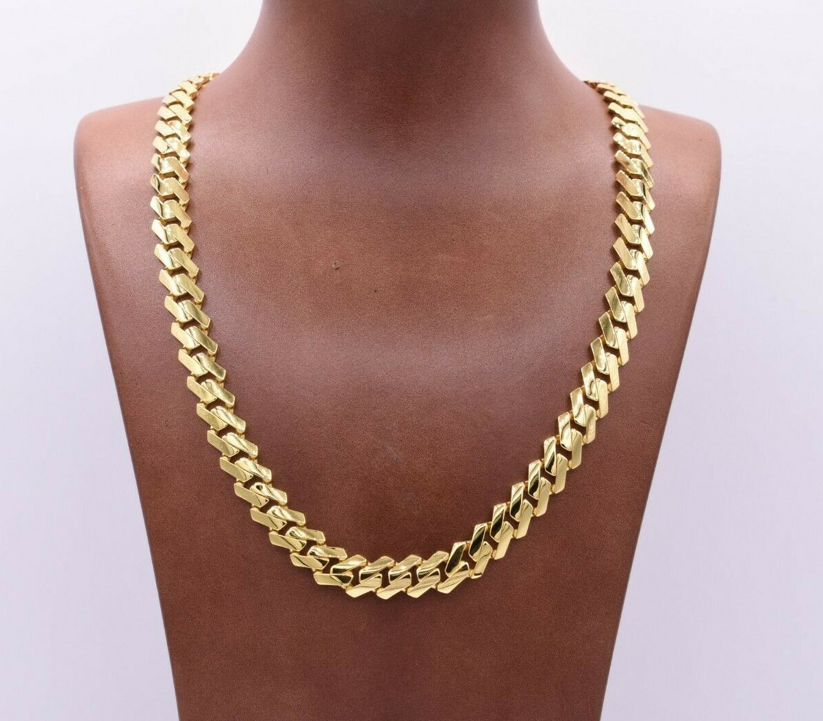 10mm Edge Miami Cuban Link Monaco Chain Necklace Box Lock Real 10K Yellow Gold