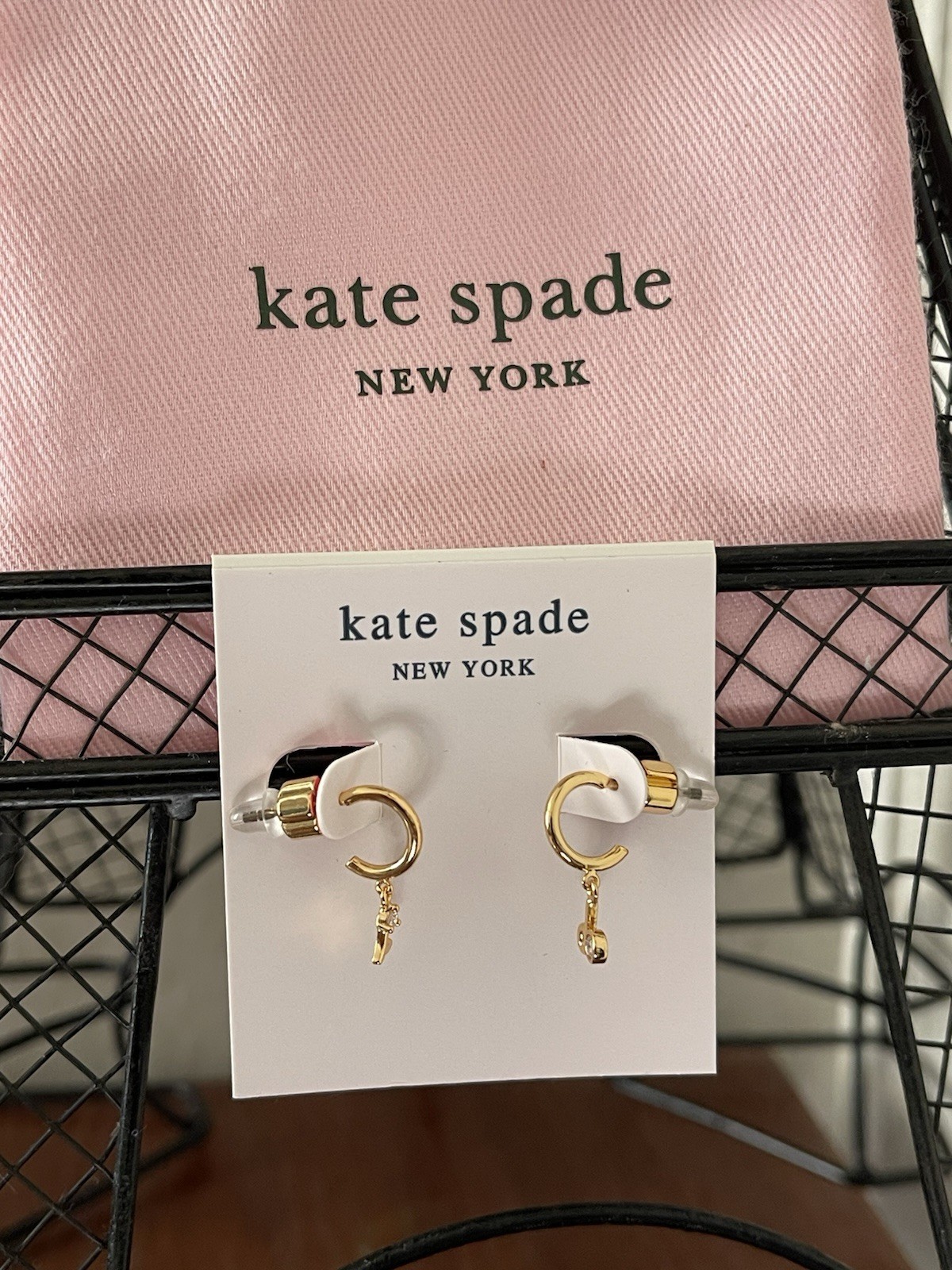 Kate Spade Say Yes I Do Clear Huggie Earrings Gold With Bag Fast-ship!
