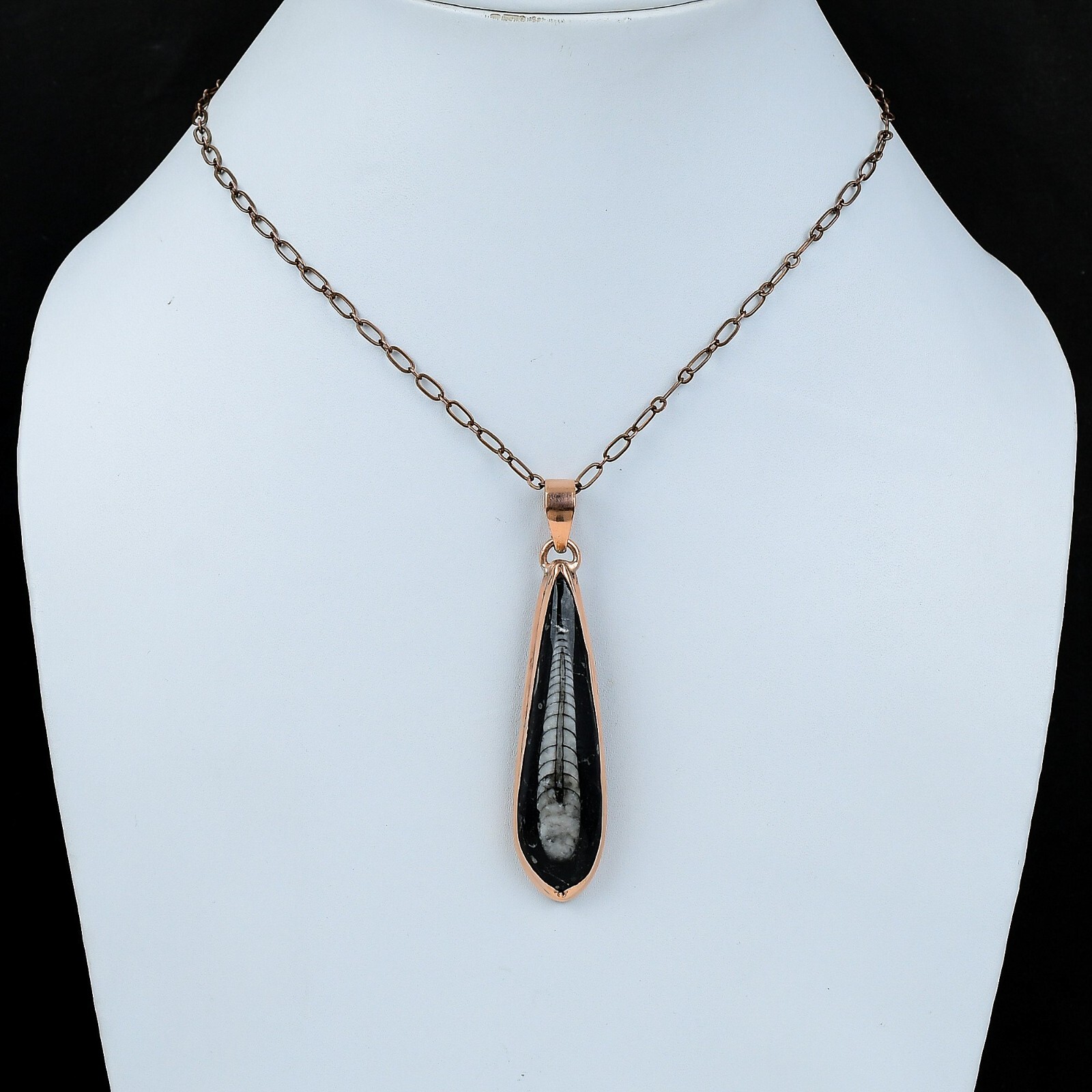 Orthoceras Fossil Pendant Copper Pendant Handmade Gemstone Jewelry Gift For Him
