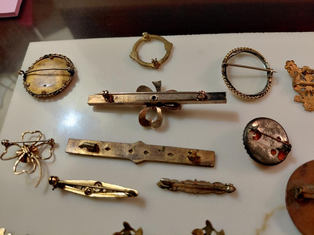 Antique Victorian Jewelry Lot Gold Filled, Mourning Brooches.