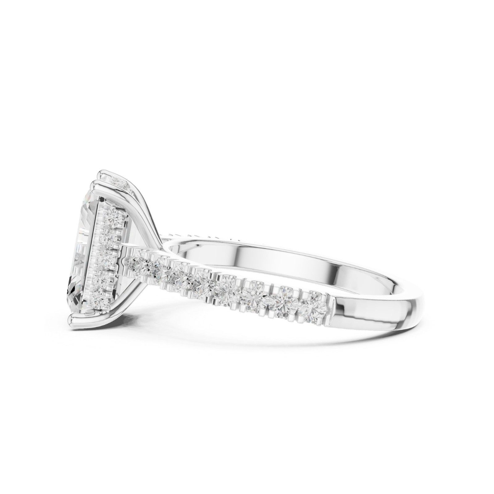 Emerald Cut Lab Grown Diamond Hidden Halo Solitaire Engagement Ring