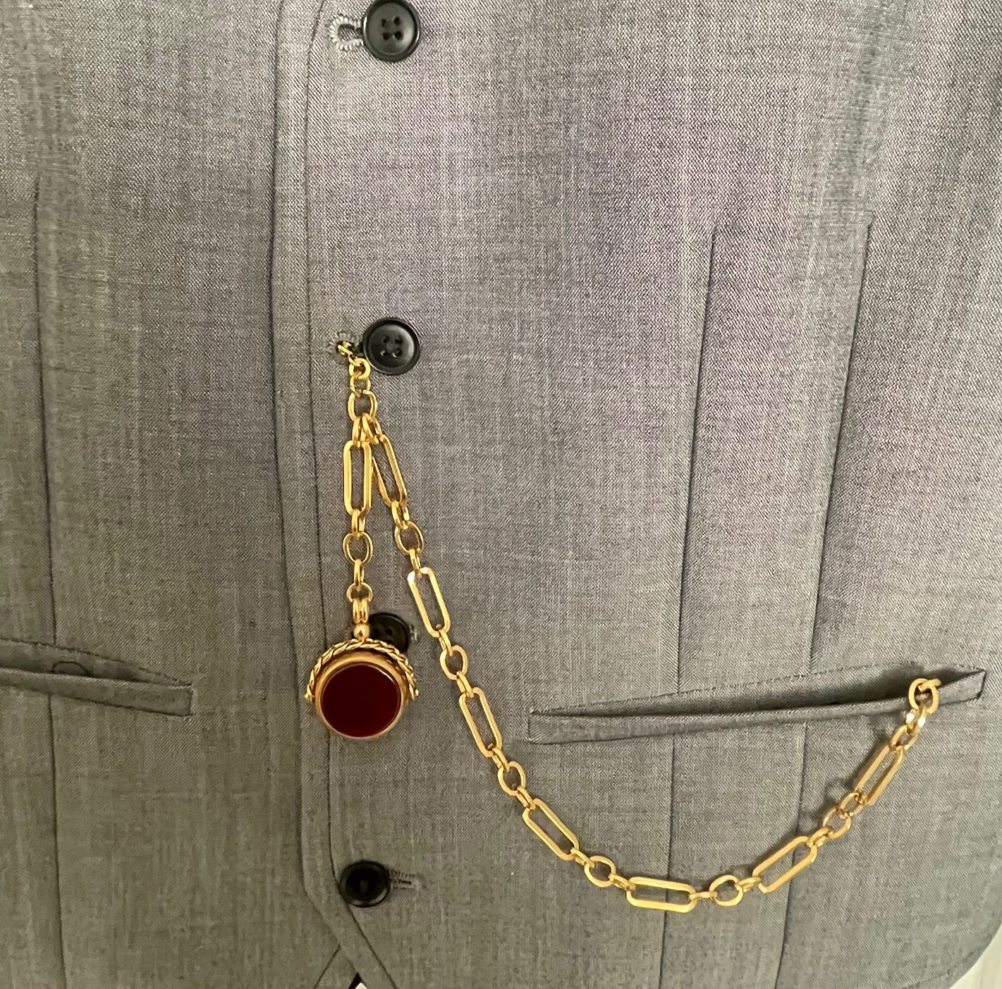 single albert trombone link gold plated albert pocket watch chain fob stone