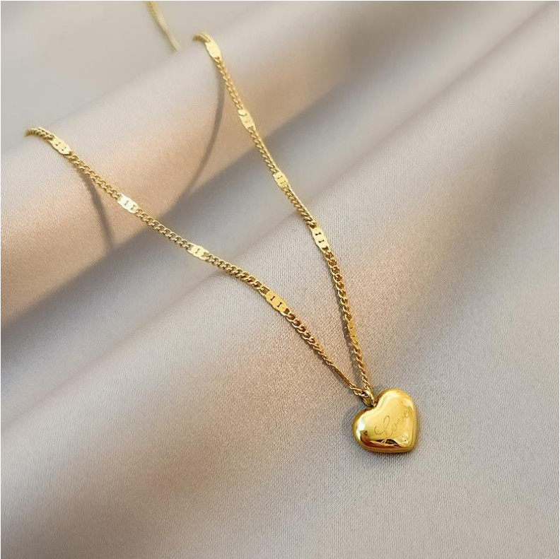Fashion Woman 18k Gold Plated Stainless Steel Heart Charm Love Chain Necklace AG
