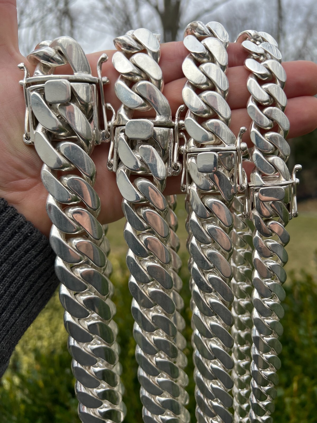 Real Handmade Tight Link Miami Cuban Chain Bracelet Or Necklace In 999 Silver