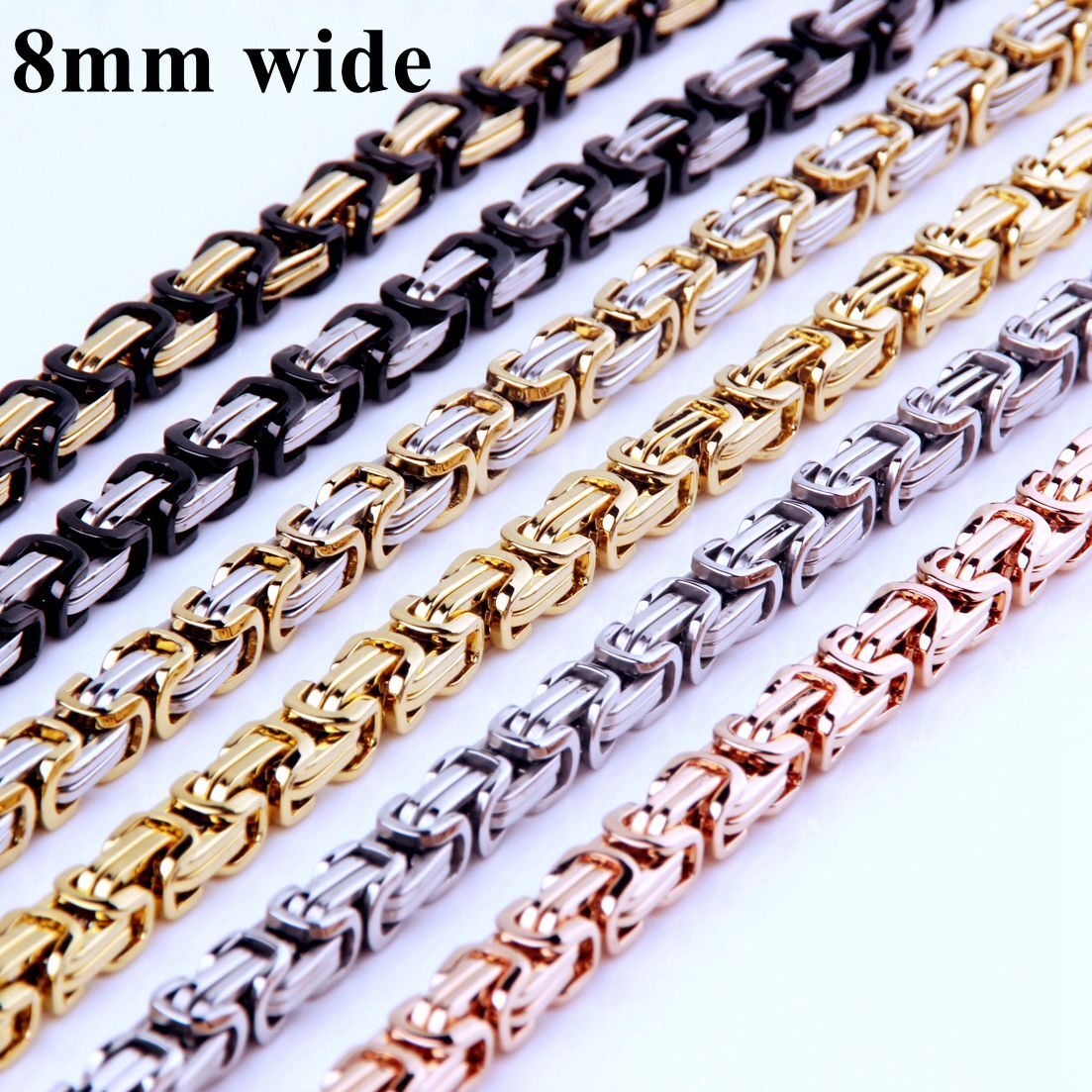 4/6/8mm Women Men Cut Byzantine Chain Stainless Steel Necklace or Bracelet 8-40″