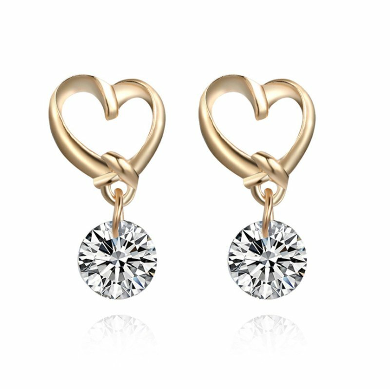 New Fashion Love Heart Crystal Earrings Women Drop Dangle Ear Hoop Jewelry Gift