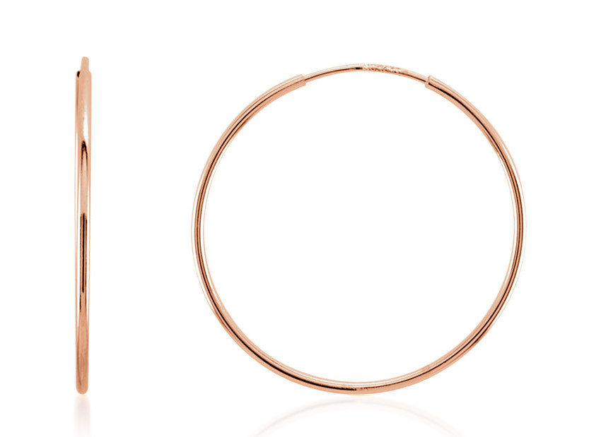 14K Rose Gold Hoop Earrings Endless Hoops 1mm Slender 10mm 12mm 15mm 20mm 24mm