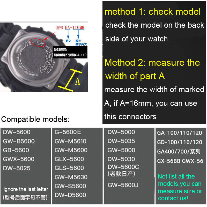 22mm 16mm Stainless Steel Watch Strap Adapter for DW5600 G-8900 GA-110 Connector