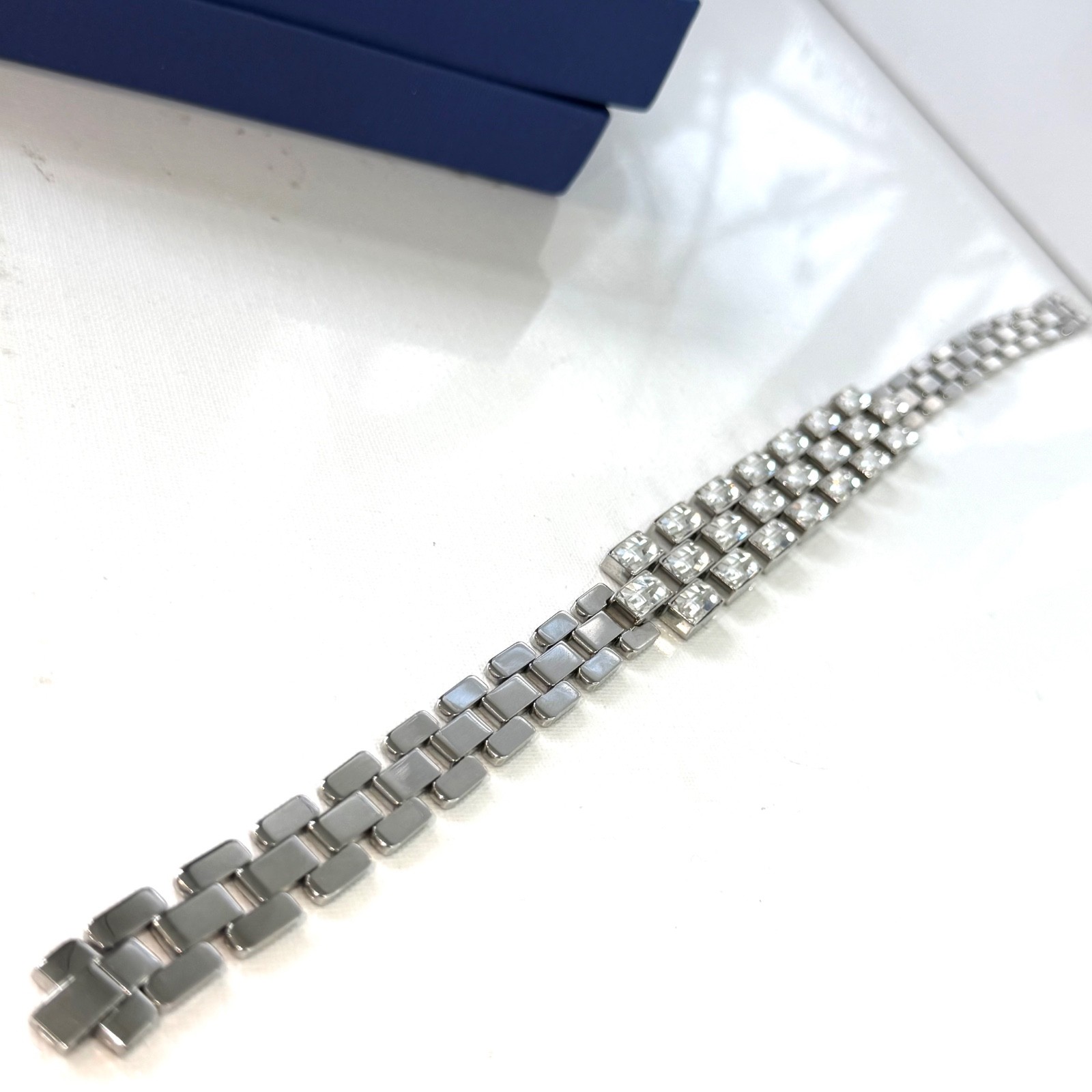 Swarovski Belcher Crystal Necklace Silver Rhodium Plated Art Deco In Box