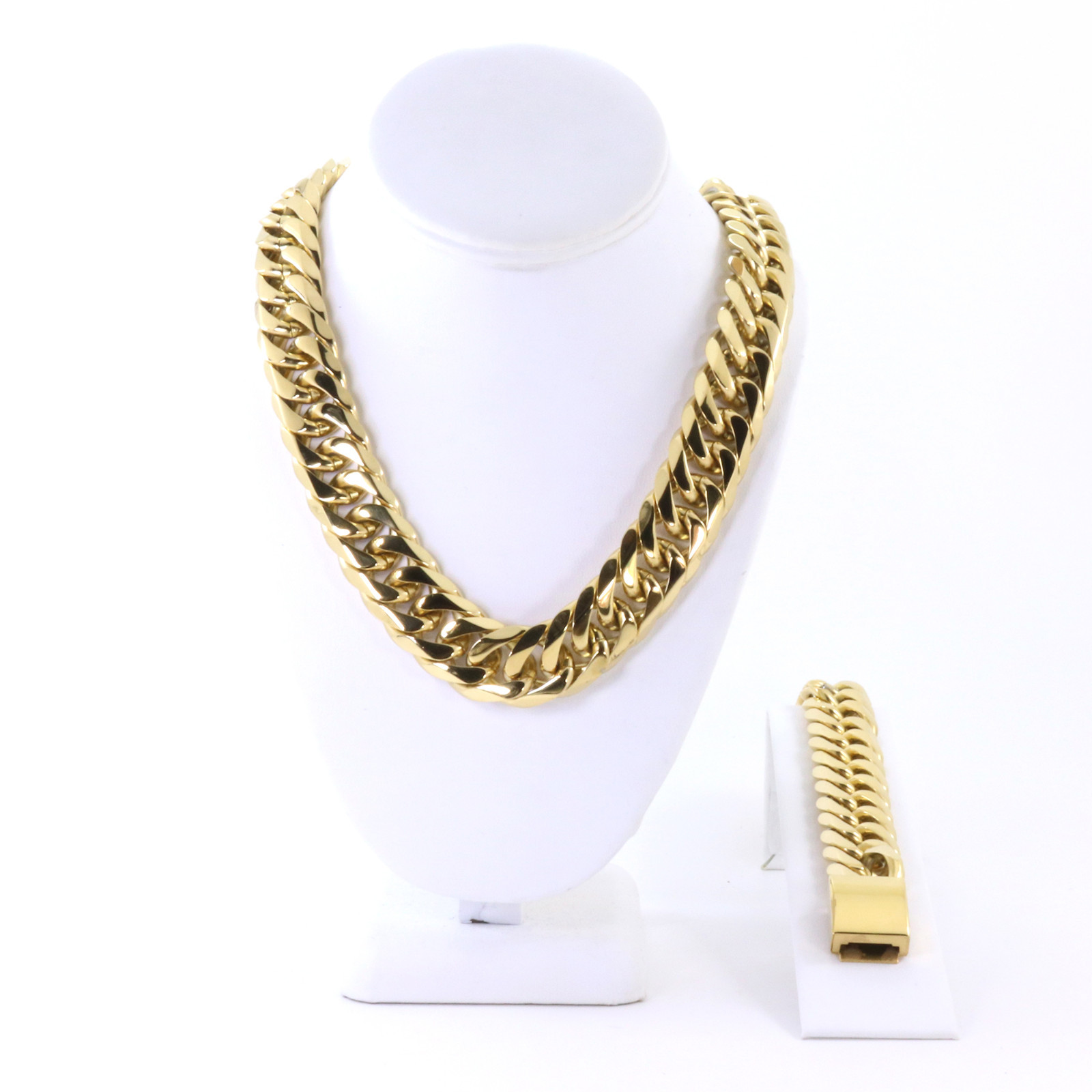 21mm SOLID 14K GOLD FINISH THICK HEAVY MIAMI CUBAN CHAIN & BRACELET 24”