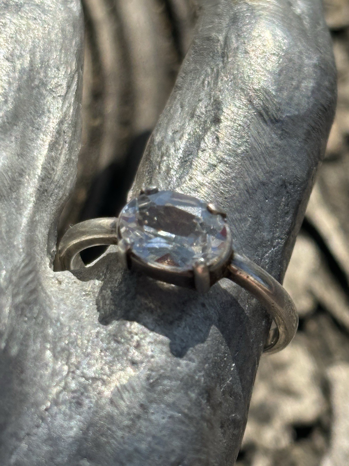 Silver oval white cubic zirconia ring size 7
