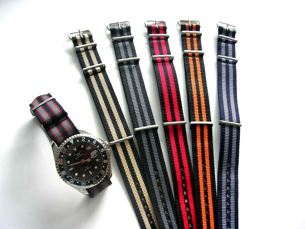 16mm Black Red NATO G10 Ballistic watchband strap RAF bond IW SUISSE 18 20 22 24