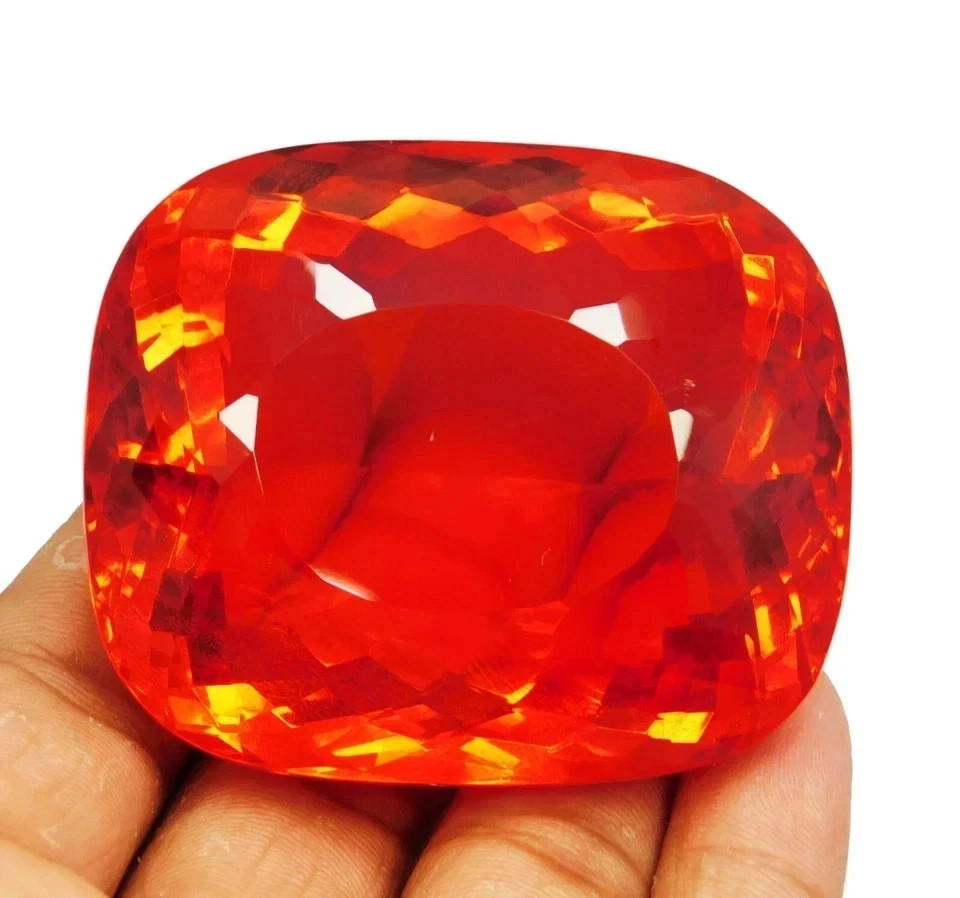 249.50 Carat Flawless Fire Opal Red Orange Cushion Cut Certified Loose Gemstone