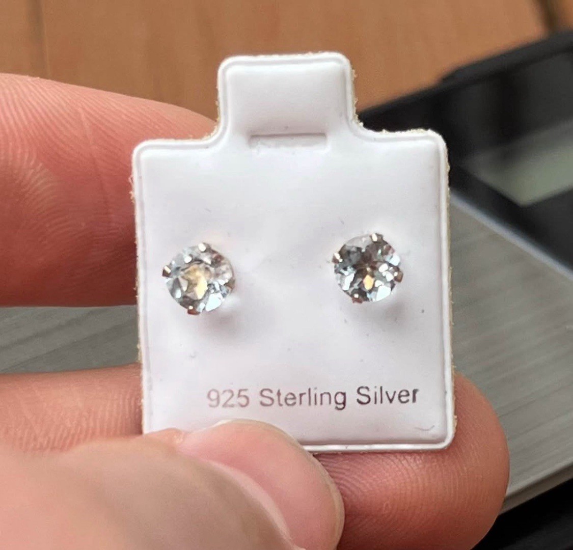 925 Very Light Blue Gemstone Sterling Silver Stud Earrings