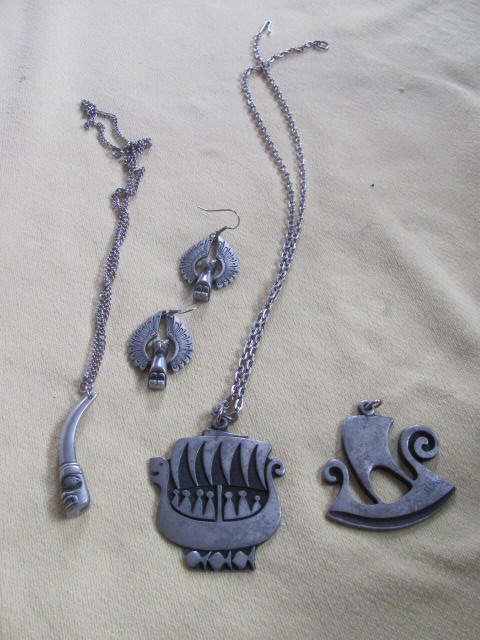 Box lot pewter jewelry R. Tennesmed Sweden NorthWest Canada necklaces earrings