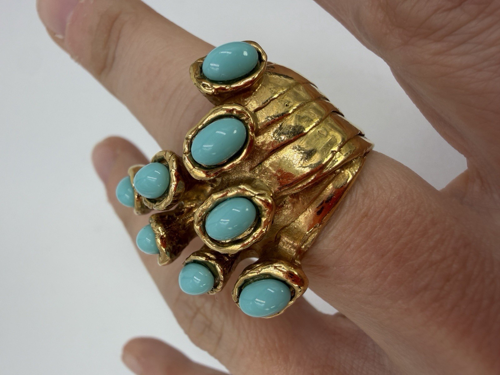 Yves Saint Laurent Ring Cocktail Oceanic Simulated Turquoise Signed Heavy 5.5