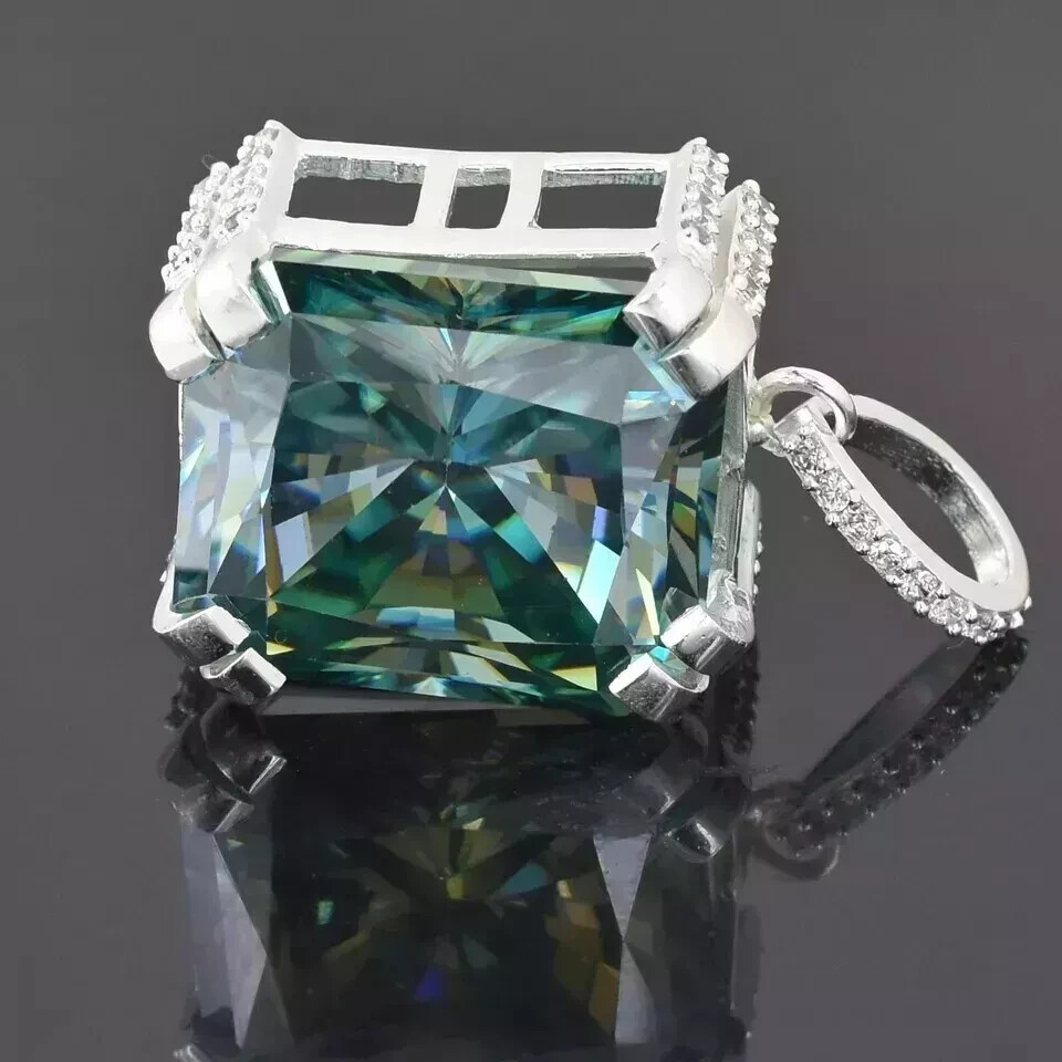 RARE 14.20 Ct Certified Blue Diamond Solitaire Pendant 925 Silver, Radiant Cut !