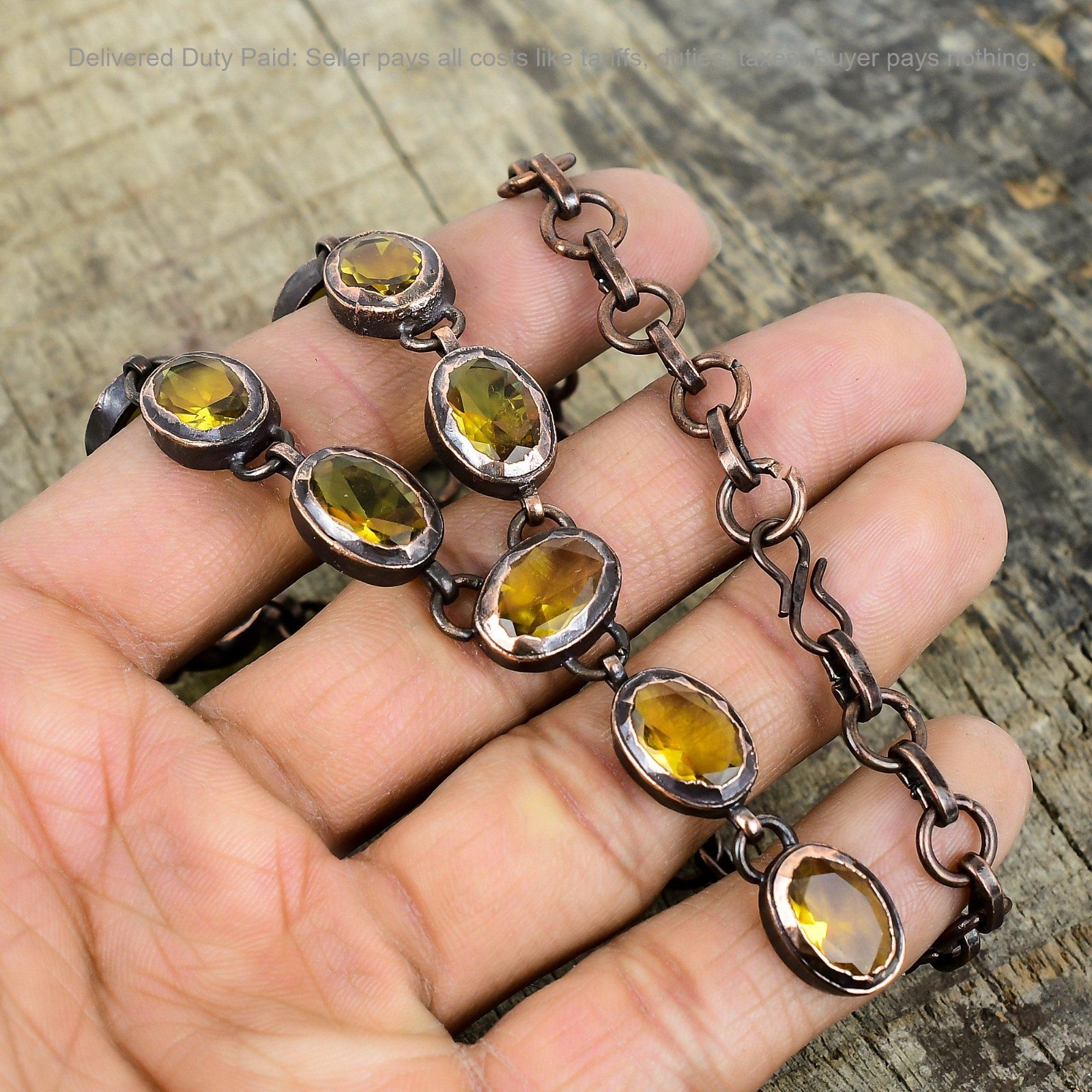 Valentines Deal Copper Citrine Gemstone Engagement Electroformed Chain Necklace