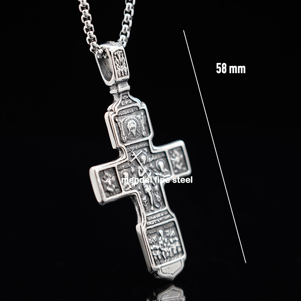 MENDEL Mens Greek Orthodox Jesus Crucifix Cross Pendant Necklace Stainless Steel