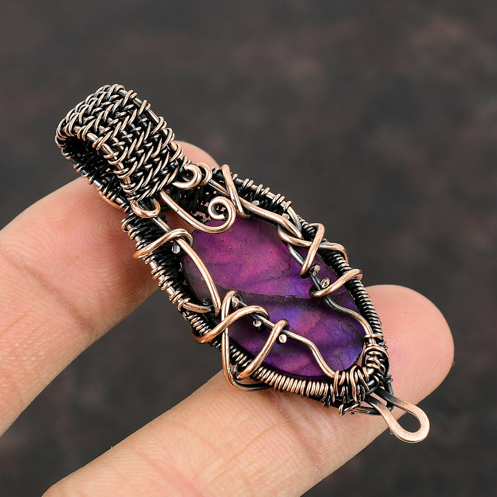 Pink Fire Labradorite Jewelry Copper Gift For Bestie Wire Wrapped Pendant 3.07″