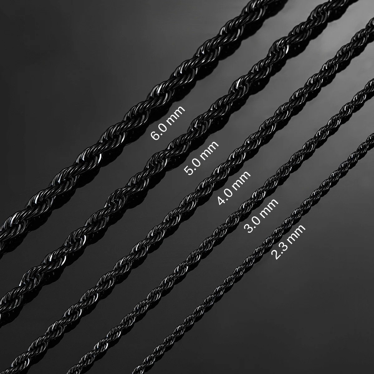 Men Women’s Stainless Steel Black Plated 2mm/3mm/4mm/5mm Rope Necklace Chain