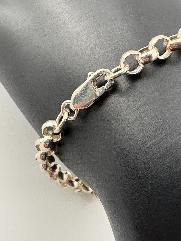 A THAILAND 925 STERLING SILVER 5.3MM ROLO BELCHER CHAIN BRACELET 7.25″ 2032