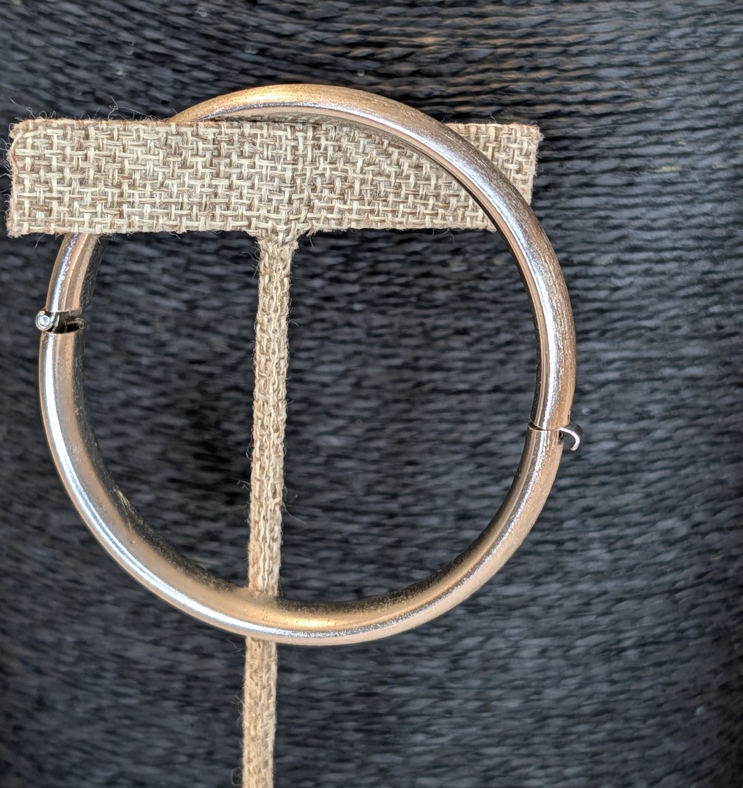 Vintage Silver Tone Hinged Bangle Bracelet Brushed Satin Clamper Minimalist 7”