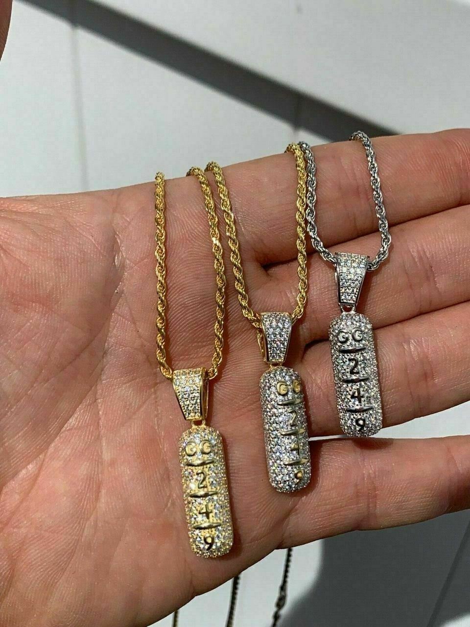 Solid 925 Silver 14k Gold Plated XANAX Pill Bar Pendant Necklace CZ Xan GG 249