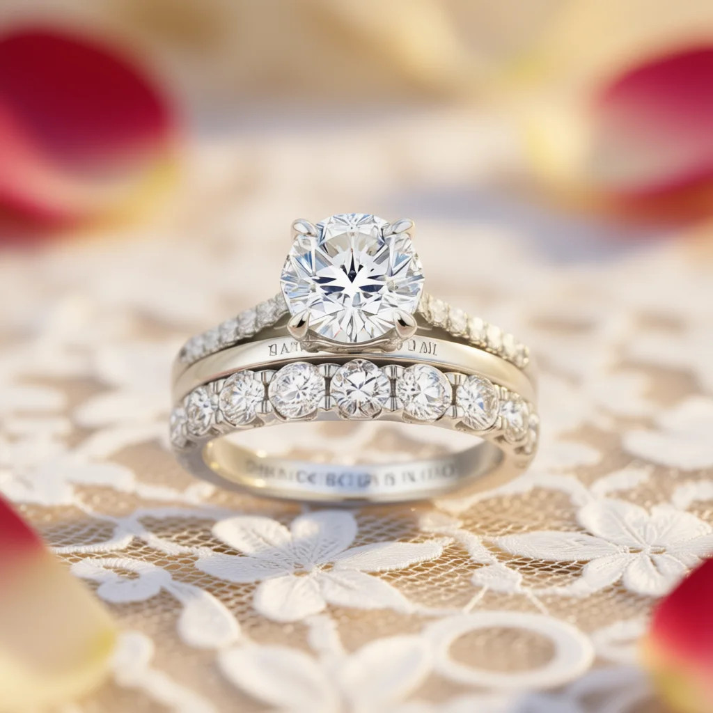 White Gold Diamond Engagement Ring Round Brilliant Cut D Color with Side Stones