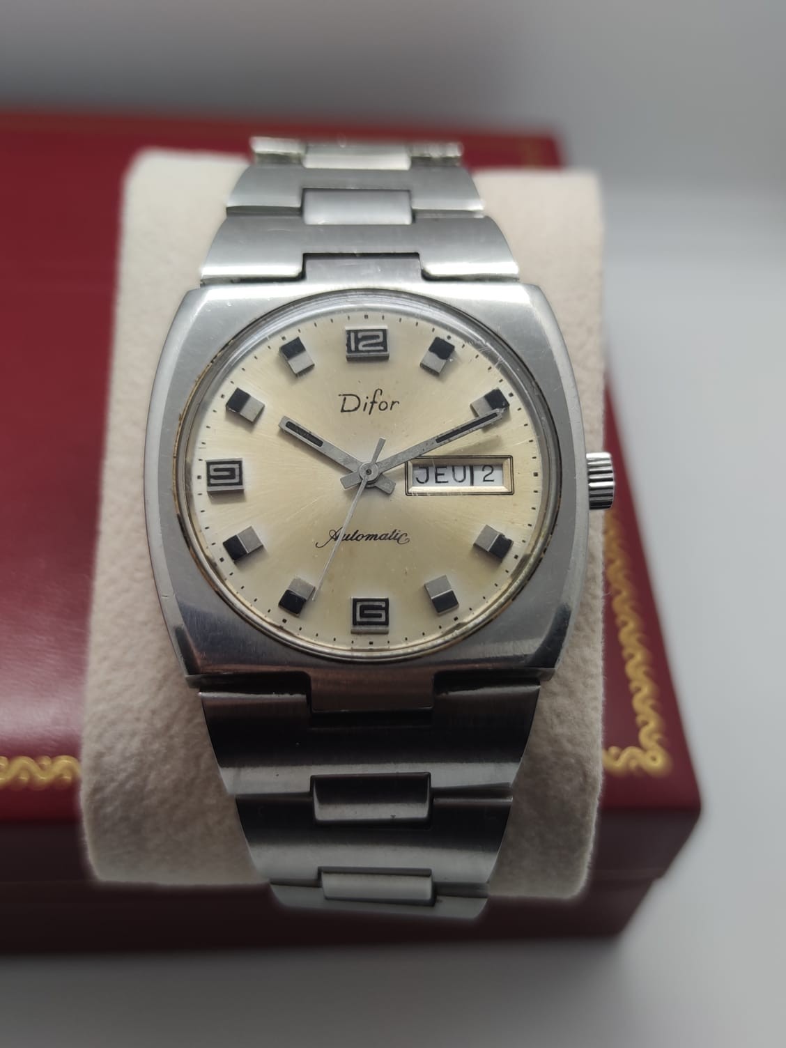 Vintage Watch Difor Automatic Jumbo Day Date tropical Dial mens Swiss MADE