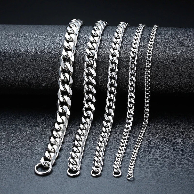Cuban Chain Link Curb Necklace Men Women Punk Surgical Stainless Steel 2-15mm
