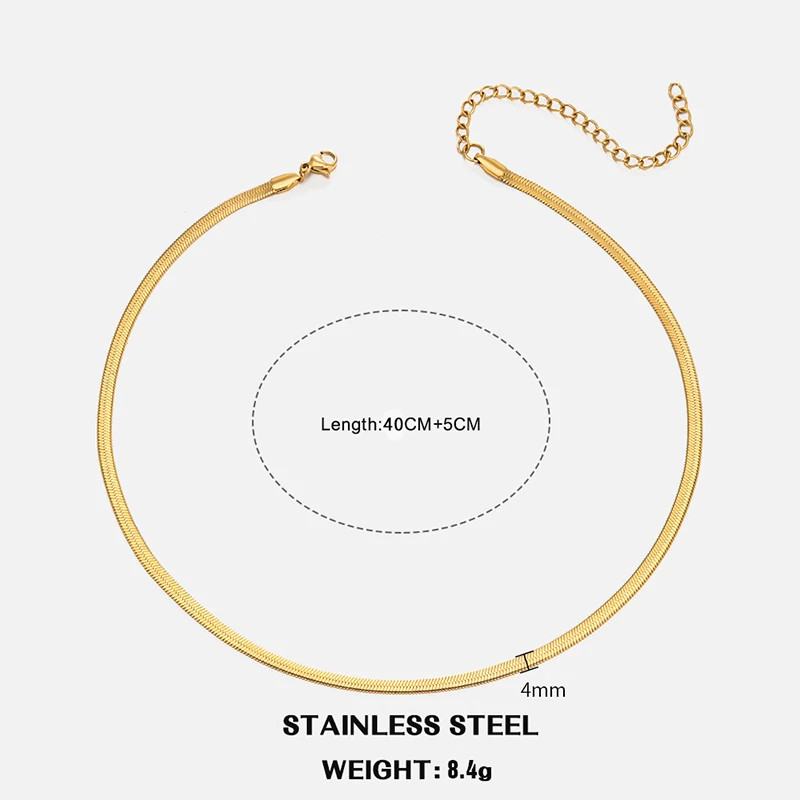 Stainless Steel Snake Chain Choker Necklace Gold Silver Herringbone Unisex