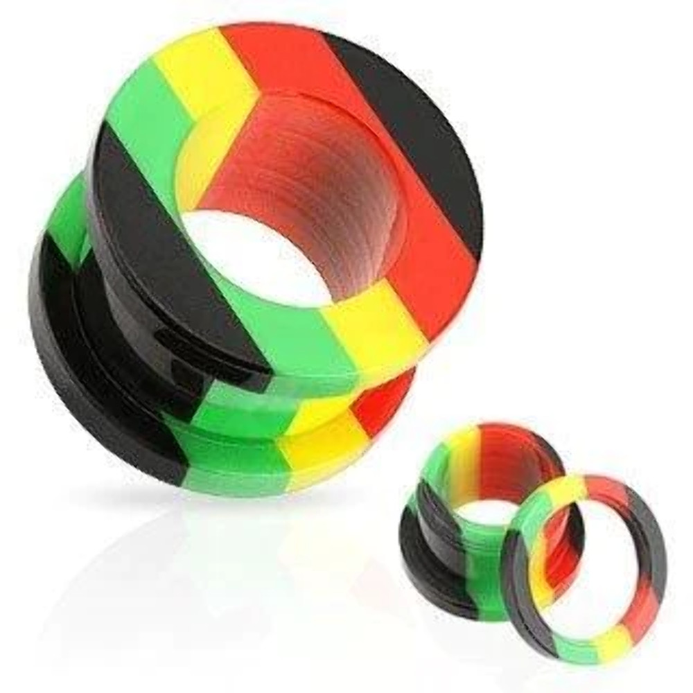 Tunnel All UV Rasta Stripe Screw-Fit Hollow Plug – Sold as a pair 0 gauge