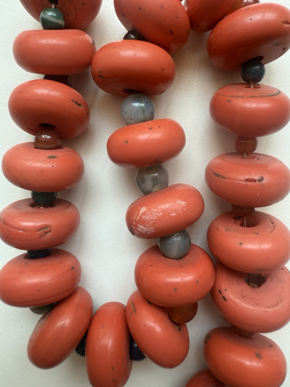 Vintage Nepal Sherpa Coral Glass Bead Necklace (2970)