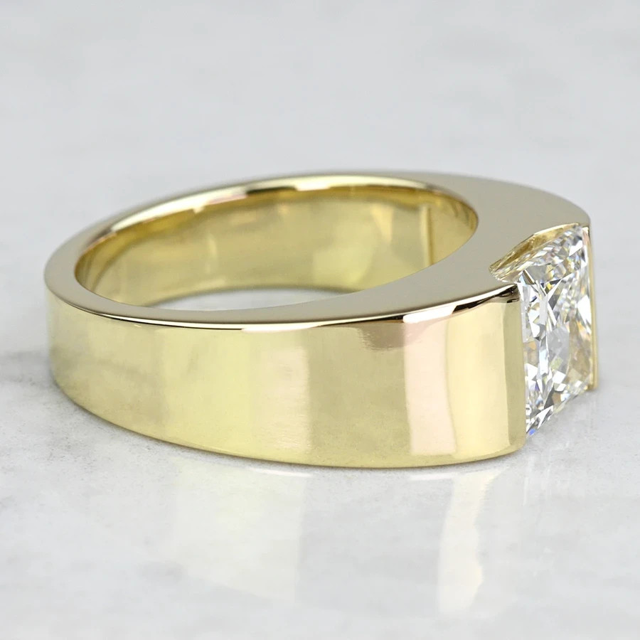 3CT Princess Moissanite Channel Set Mens Engagement Ring 14K Yellow Gold Plated