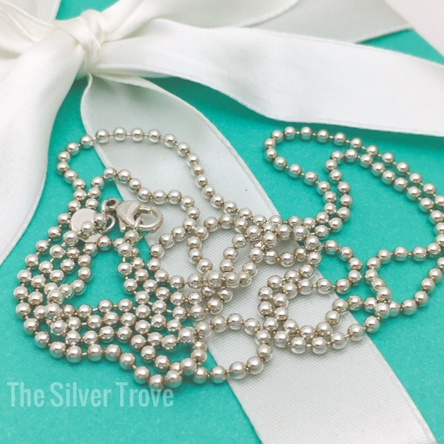 24″ Tiffany & Co Men’s Unisex Sterling Silver Bead Necklace Dog Chain