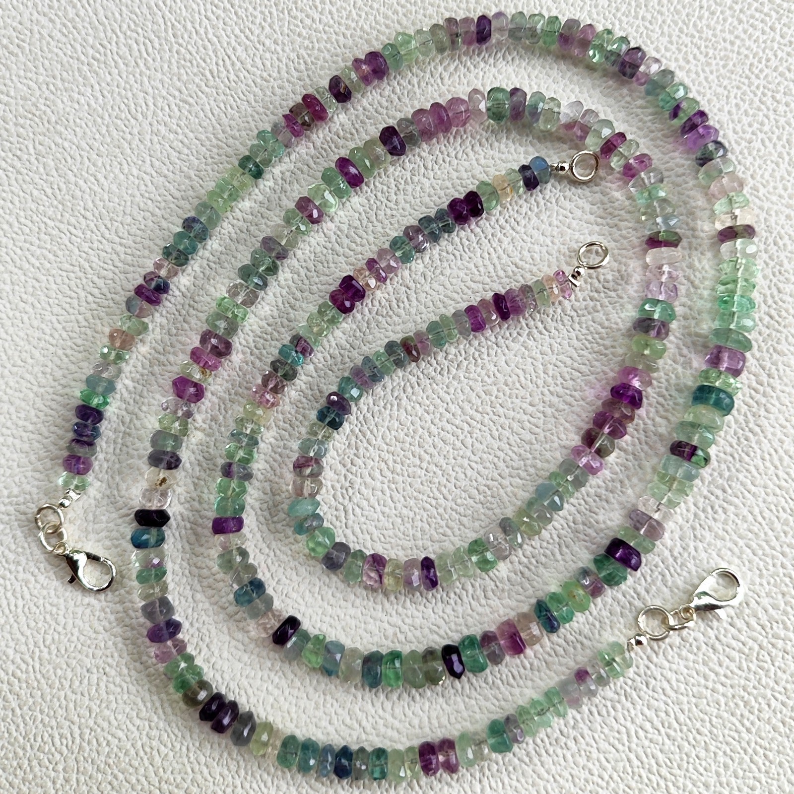 Natural Rainbow Fluorite Gems 5-6mm Faceted Rondelle Beads Necklace 17″
