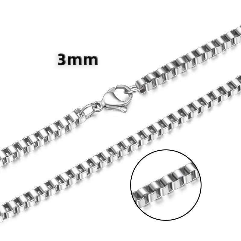 16-40″MEN Stainless Steel 2mm/3mm/4mm/5mm/7mm Silver Smooth Box Chain Necklace